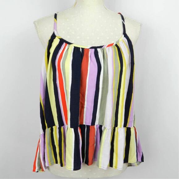 LOFT Peplum Tank Top Size L Striped Racerback Ruffle Hem Boho Beach Retro Summer - Picture 2 of 10